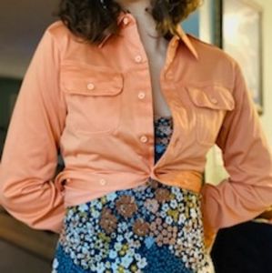 Vintage‎ lew magram shirt Halloween beauty! Orange peach. Shiny poly. New York